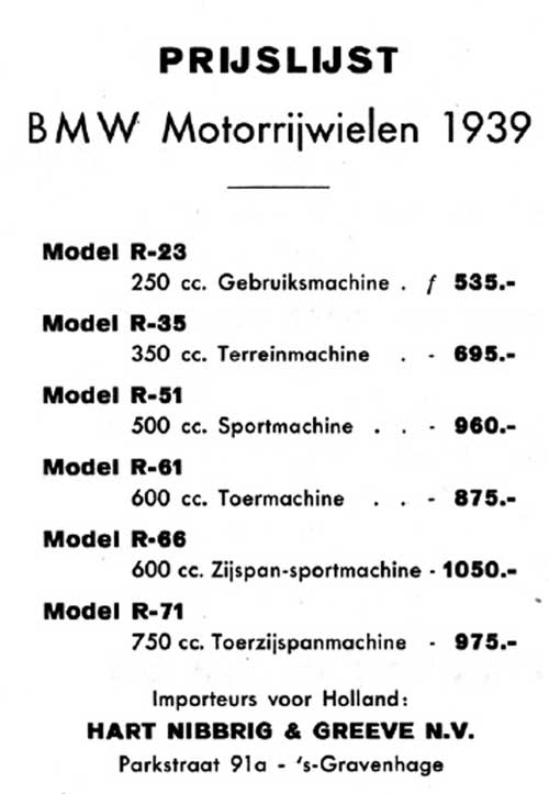 bmw 1939 hng prijslijst
