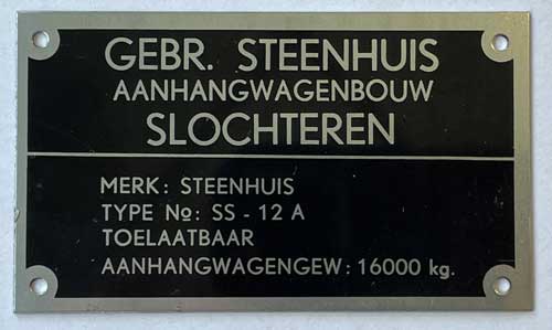 Typeplaatje van aanhangwagen SS - 12 A