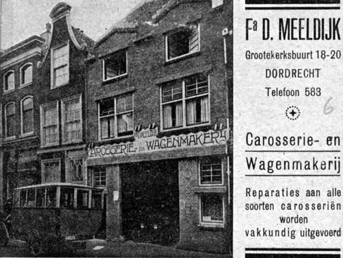 Carosserie en wagenmakerij Meeldijk aan de noordzijde van de Grotekerksbuurt nabij het Stadhuisplein 1915 1925