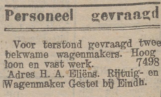 Avertentie in de Tilburgsche Courant d.d. 6 mei 1912