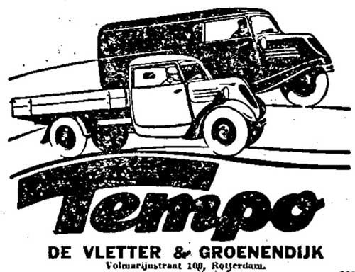 Vletter en Groenendijk waren voor de Tweede Wereldoorlog importeur van de Tempo. Advertentie mei 1940